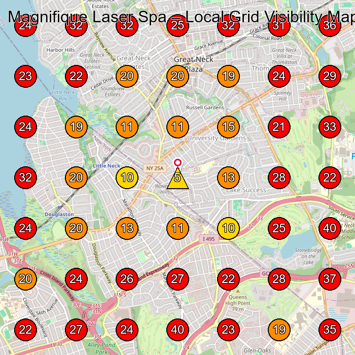 Magnifique Laser Spa GeoGrid visibility map for Laser Hair Removal Service in Queens